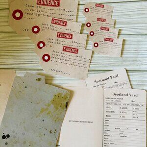 Junk journal ephemera Kit - Scotland Yard Investigation Pages Cards Tags Crime